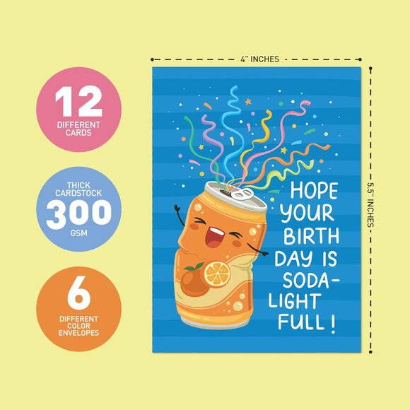 Funny Birthday Cards Bulk Set 24 Punny Cards with Envelopes for All Ages - Picture 2 of 7